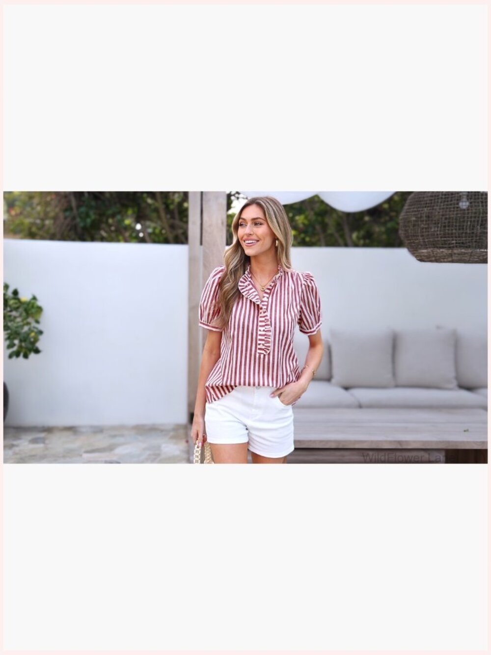 Ruffle V Neck Button Down Puff Sleeve Blouse for Women Summer Work - Picture 7 of 7